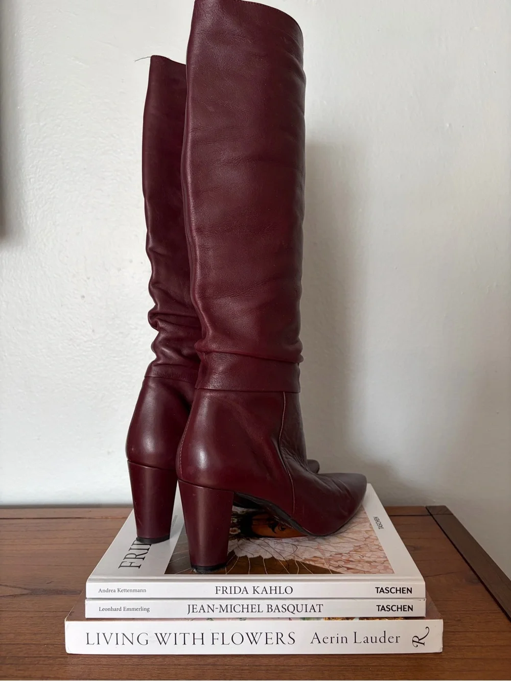 Zara Burgundy Leather Over-the-Knee Pointed-Toe Boots